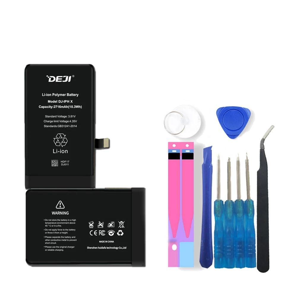 

DEJI Batteries For iPhone X 2716mah Real capacity Replacement Free Tool kit sticker repair phone Li-polymer Original battery