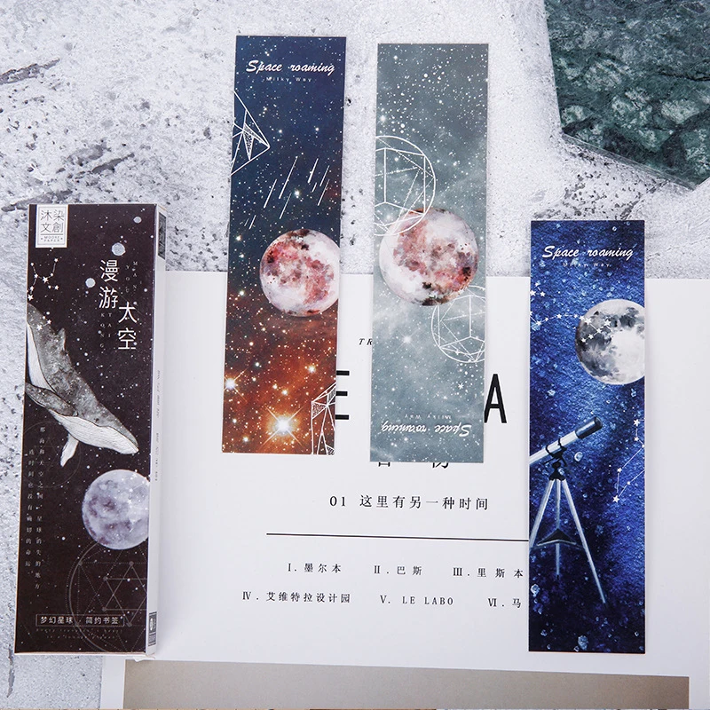 30PCS/Pack Kawaii Space Galaxy Planet Star Bookmark Paper Bookmarks Vintage Page Marker Stationery School Office Supplies sl2006