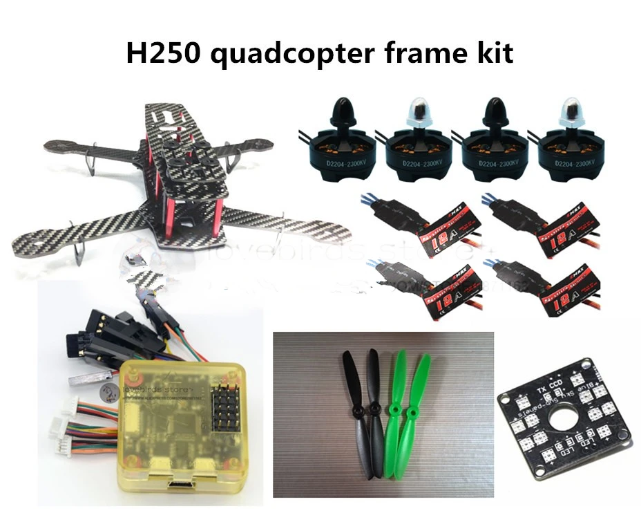 

DIY H250 quadcopter frame kit FPV mini drone QAV250 pure carbon frame + CC3D + 2204 2300KV motor + Simon K 12A ESC + 5045 prop