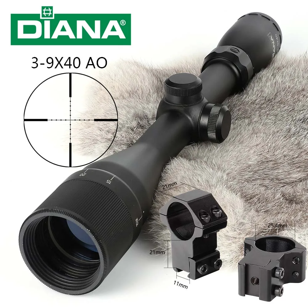 DIANA 3-9X40 AO тактический прицел оптические прицелы охотничий прицел Охотничья винтовка для стрельба, страйкбол винтовка - Цвет: with Dovetail Rings