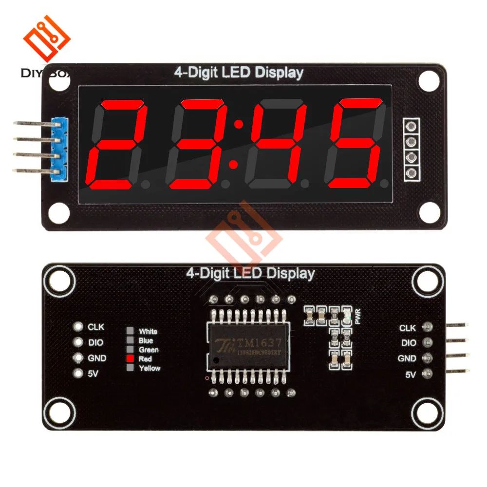 

4 Digit 7 Segment TM1637 0.56'' Electronic Digital LED Tube Clock Module DIY Kit LED Digital Clock Driver Board Display 5 Colors