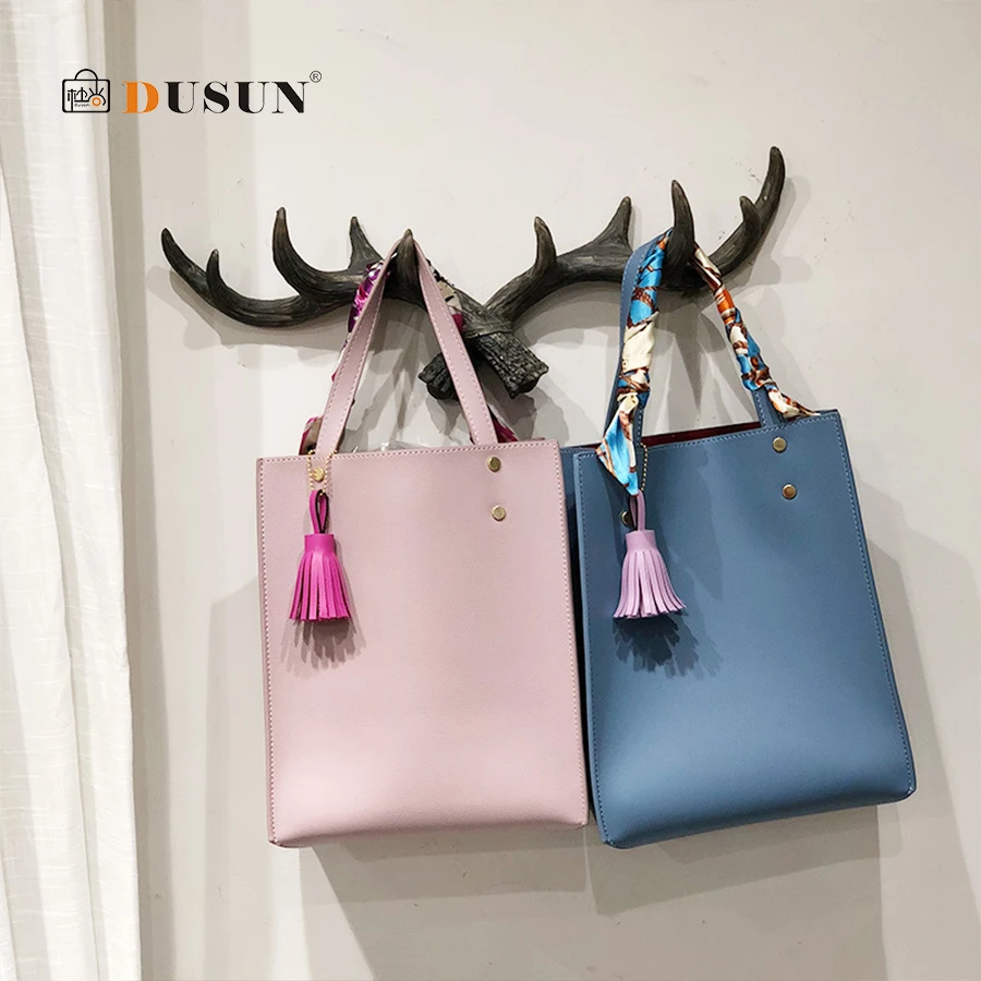 DUSUN 2pcs/Set Women Bag Tassel Pure PU Leather Shoulder Crossbody Bag Women Handbag Scarves Set Large Tote Female Shopping Bag