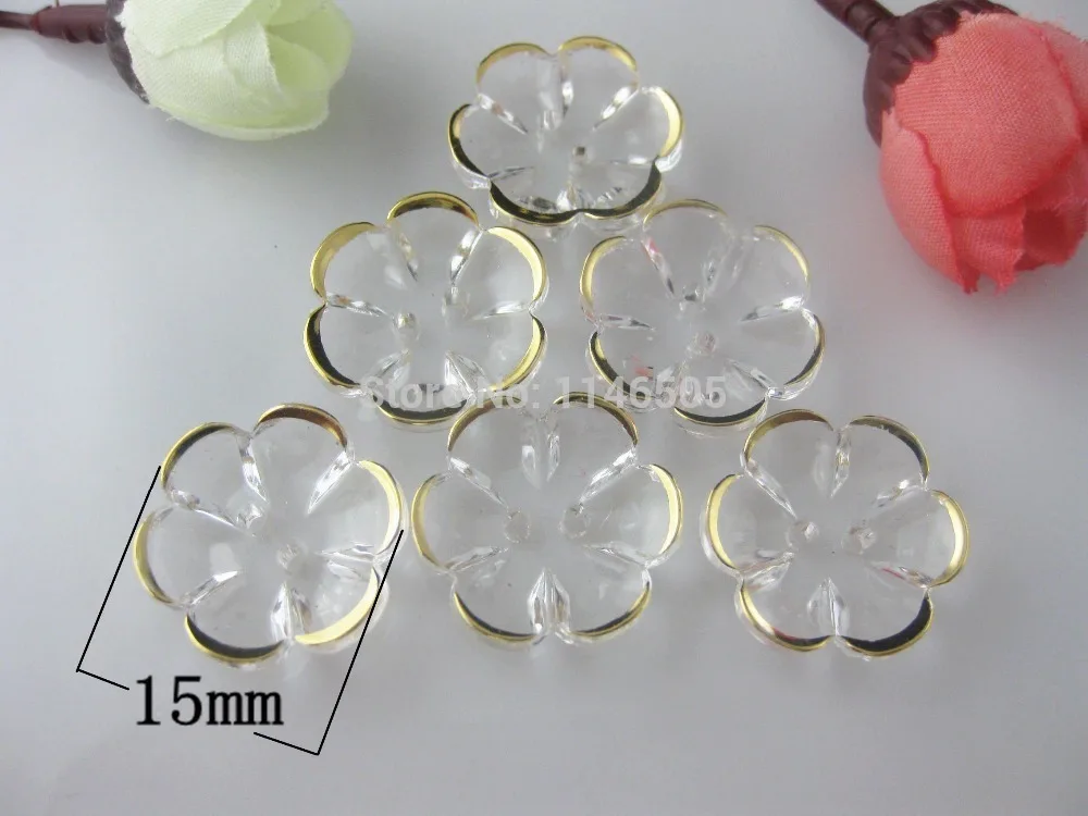 

50pcs/lot Acrylic buttons Flower shape 15mm 2 holes crystal buttons for sewing garment scrapbooking accessory para artesanato