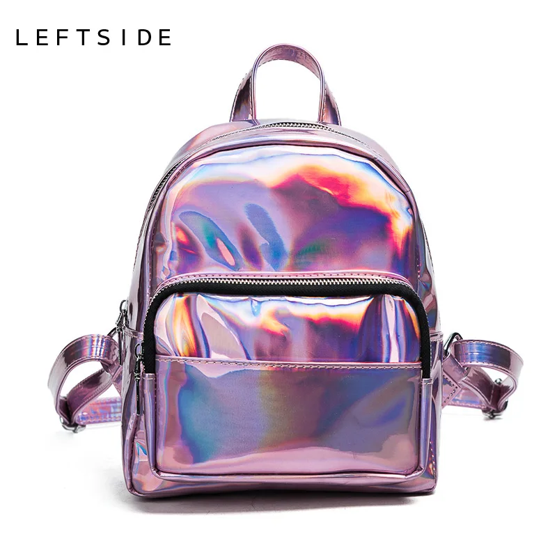 

LEFTSIDE 2017 Summer Women Laser Backpack Women Bag Small Travel Backpacks Beautiful Sliver Bagpack Back Packs for girls
