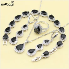XUTAAYI 925 Sistemas de La Joyería de Plata de Calidad Superior Negro creado Zafiro Colgante, Collar/Anillos/Pendientes/Pulsera Para las mujeres