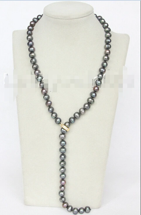 

FREE SHIPPING *******length 24" 10mm baroque near round black pearls necklace E9036