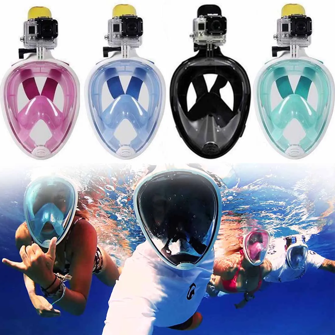 Anti fog Anti Leak Full Face Snorkeling Masks Panoramic View Swimming