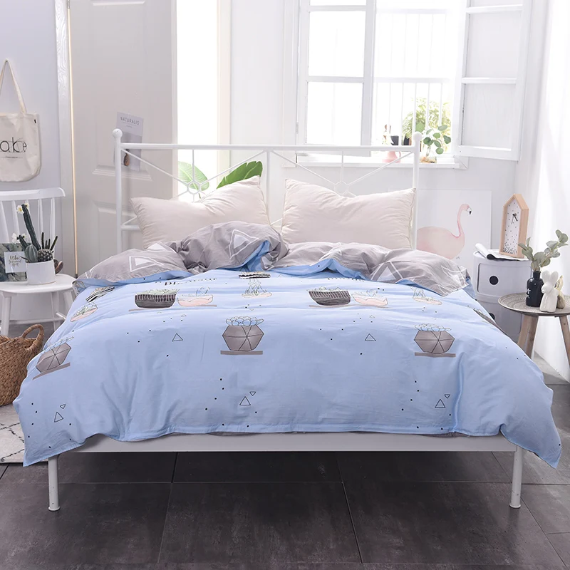 Light Blue Succulents Pattern 100 Cotton Duvet Cover Comforter/Quilt