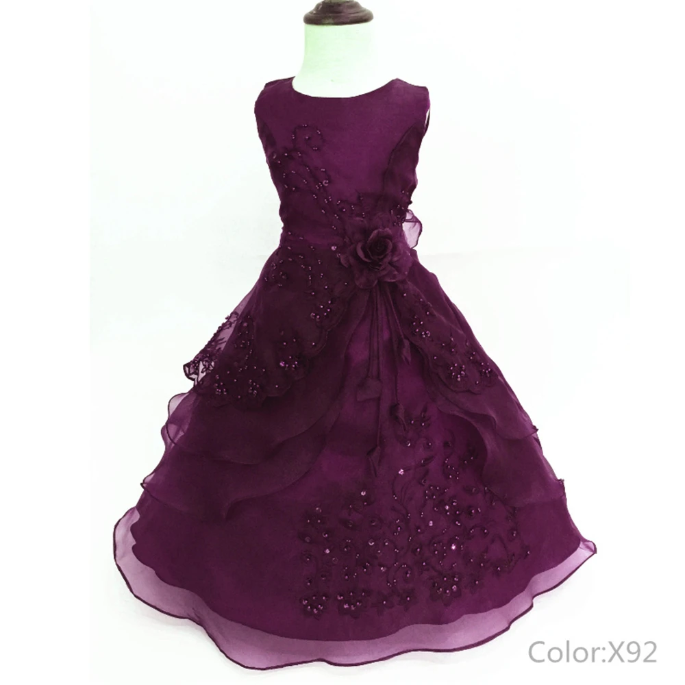 Free Shipping New Arrival Children Party Dress Teenage Kids Evening Gowns Embroidery Gold Flower Girl Dresses For Weddings - Цвет: Grape92