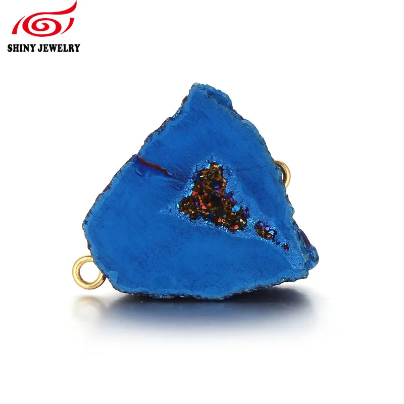Titanium Blue Geode Connector Raw Druzy Charms for Bracelet Necklace