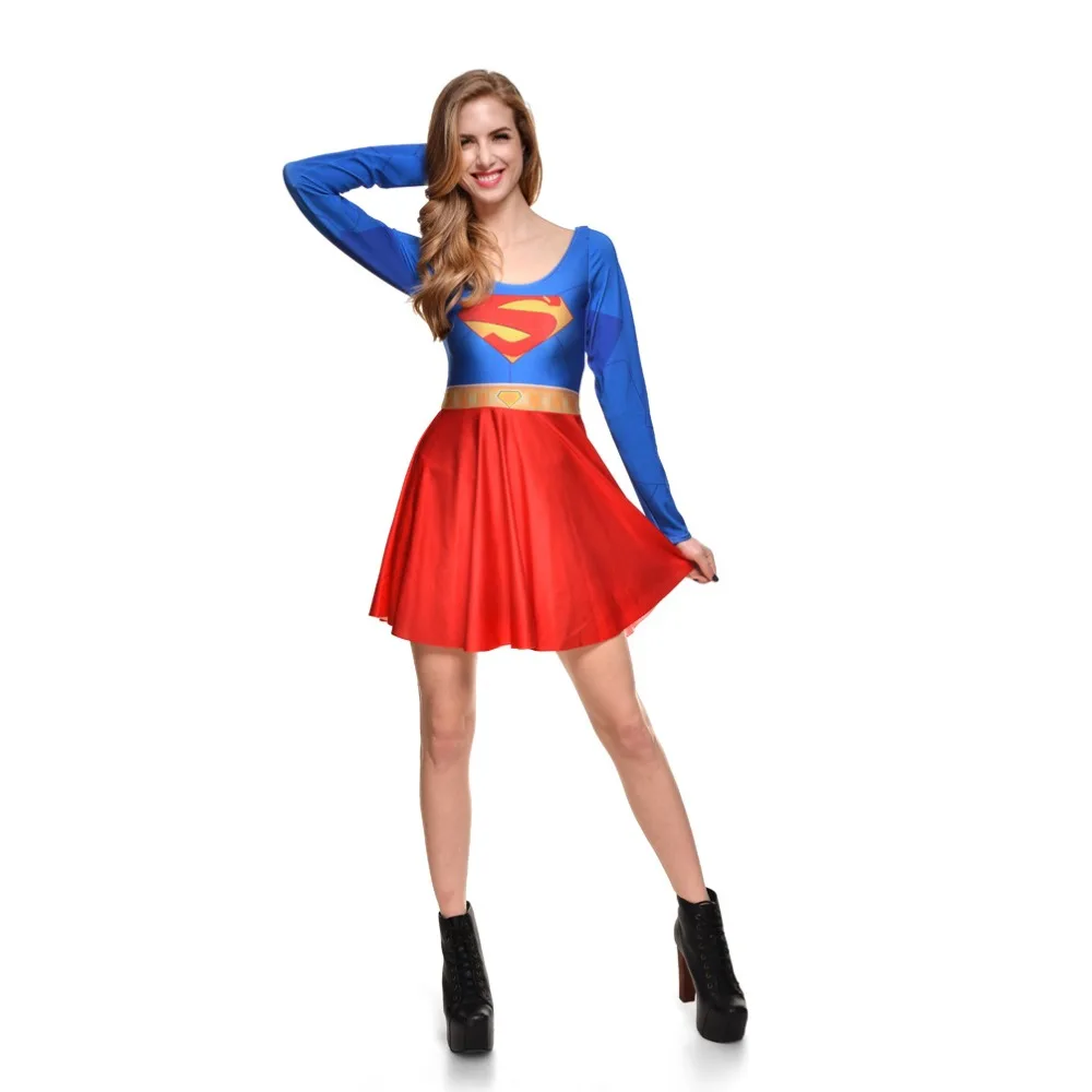 

New Girl Dress Super man Digital Print Long Sleeve Beach DRESS vestidos Drop Ship