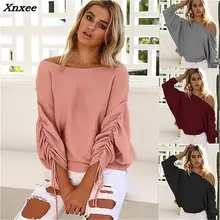 New 2018 Fashion Women Casual Knitting Sexy Off Shoulder Long Sleeve Sweater Loose Pink Black Wine Red Sweater Autumn Sweater black sexy cold shoulder long sleeves sweater