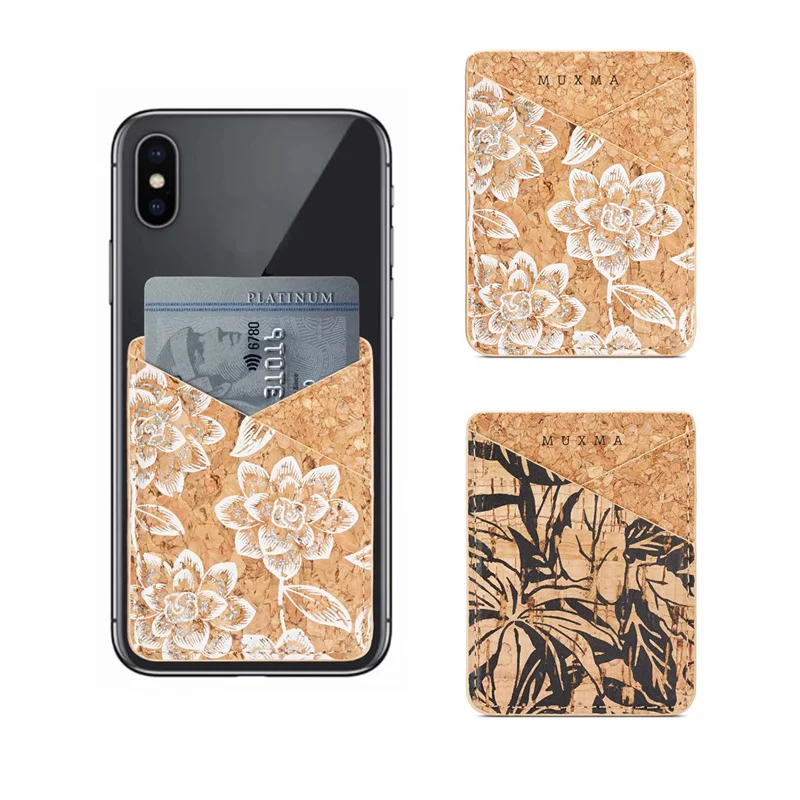 

Women Cell Phone Wallet Holder Flower Wooden Credit ID Card Holder Pocket Stick on 3M Adhesive