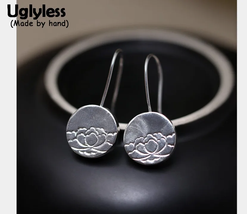 Uglyless Real S 990 серебряные ювелирные изделия для женщин этнические ручной работы с гравировкой лотоса висячие серьги экзотические винтажные Brincos Bijoux