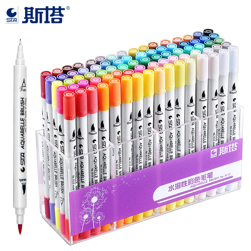 

STA Brush pens 12/24/36/48/80 Colors Marker Dual Tips Art Markers Watercolor Brush Pen Marker set Fine liner Tip For Drawing