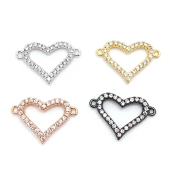 

Free shipping 12pcs high quality silver and gold color heart shape bracelet charms white CZ crystal fit fashion jewelry DIY