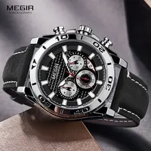 MEGIR männer Armee Sport Chronograph Quarz Uhren Leder Armband Leucht Wasserdichte Armbanduhr Mann Relogios Uhr 2094 Silber