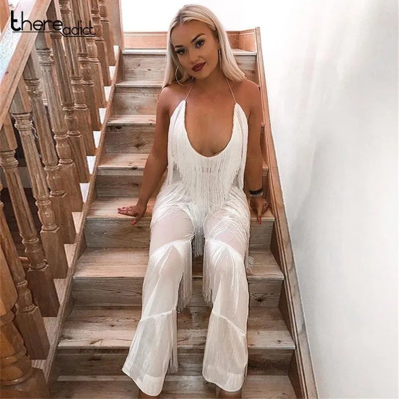 Bandage Women Set Sleeveless White Two Piece Set Top And Pants 2 Piece Set Women Chiffon Tassel Two Piece For Women Fringe Sets