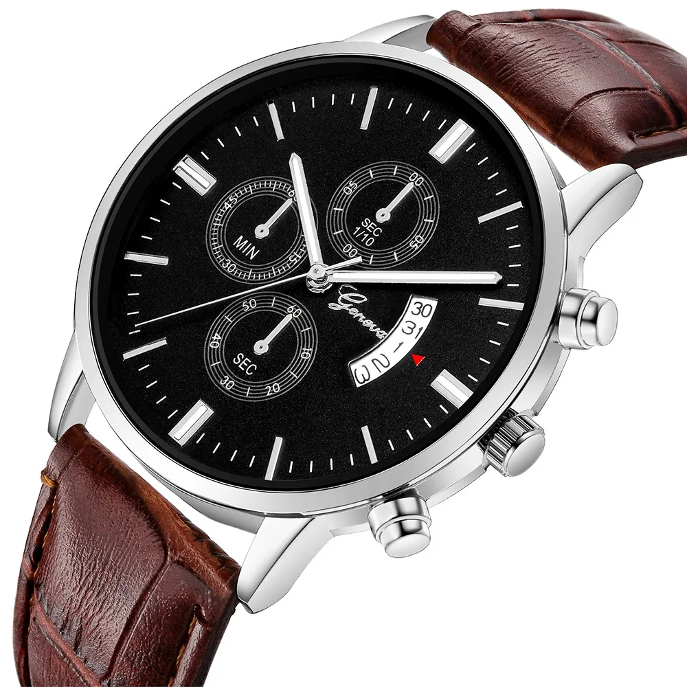 Новая мода Geneva Мужские часы Дата нержавеющая сталь Кожа Аналоговый сплав кварцевые наручные часы, и Mnycxen# D