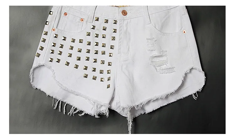 2017 European station Europe and the United States new rivets rivets irregular cat to be side cowboy high waist pants shorts hot pants (20)