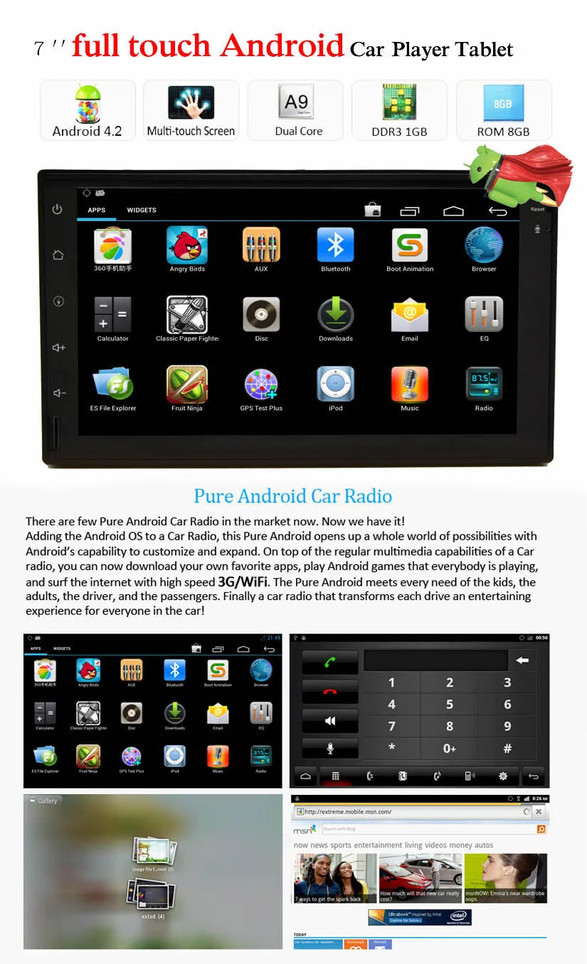 EinCar Capacitive 7 Inch Android 5.1 Quad Core Double 2 Din In Dash GPS Navigator Car Radio Stereo Head Unit Autoradio Bluetooth/OBD/1080p/3G/4G/WiFi +Rear View Camera