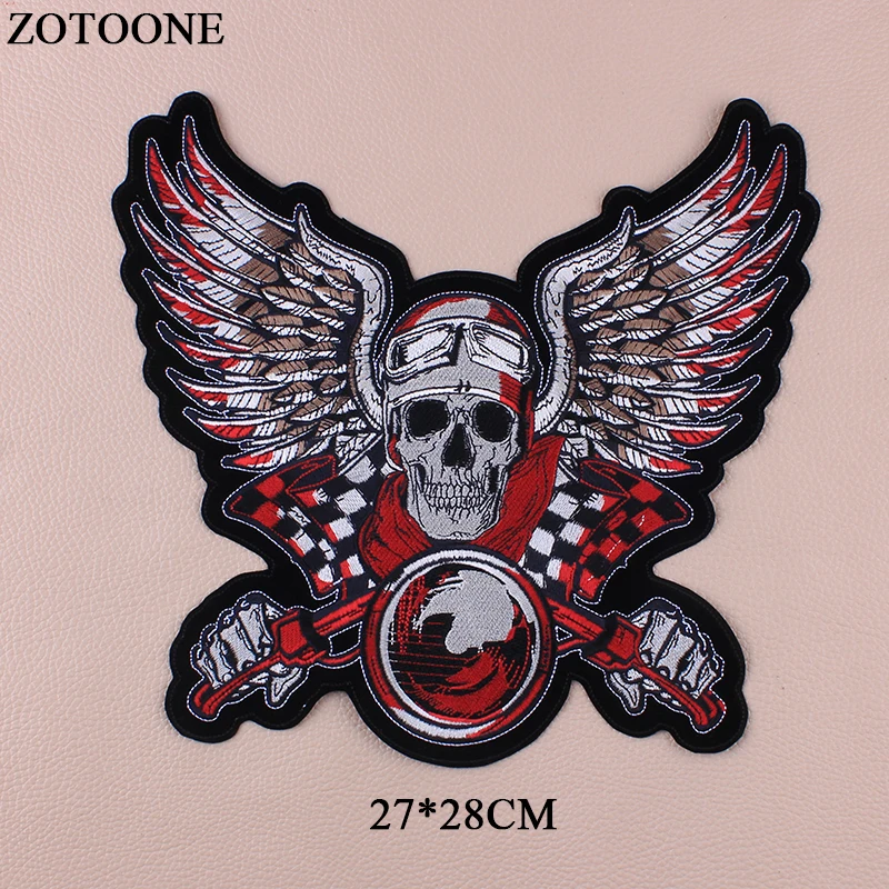 

ZOTOONE Large Punk Rock winged Skull Patch Iron On Patches Eagle Badge Applique Cheap Embroidered Patches For Clothing Jacket E