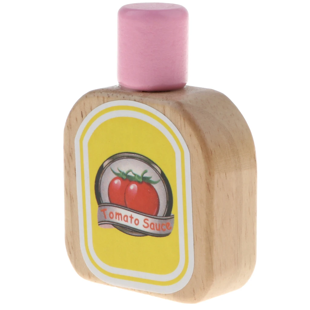 

Wooden Soild Beech Tomato Sauce Bottle Play Food Kids Pretend Role Play Game Kitchen Condiments Cooking Toys