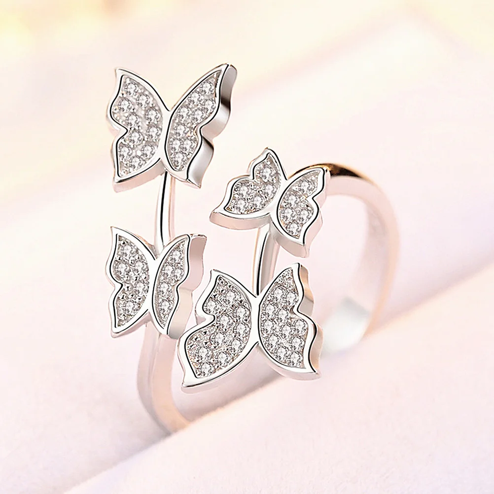 Exquisite Butterfly Adjustable Crystal Wings Female Rings For Women Cross Lovely Jewelry