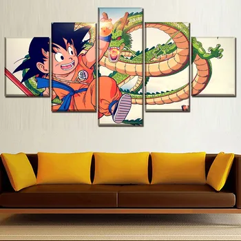 

5 Panels Dragon Ball Z Goku And God Dragon High Quality Canvas Print Painting Modern Wall Art Decorative Anime Poster Framework
