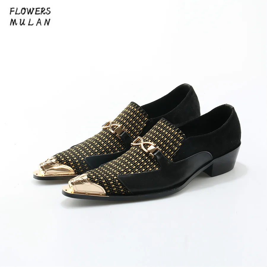 

Luxury Men Leather Shoes Black pointed Toe shoes Gold Patchwork Men Dress Shoes Fashion Formal Oxford Men Wedding Casual Shoes