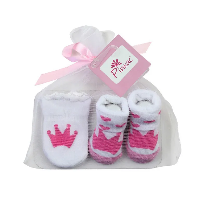 Детские носки+ перчатки, комплект для маленьких девочек, мягкие хлопковые носки унисекс для малышей 0-6 месяцев, подарок для новорожденных, варежки с защитой от царапин, аксессуары для малышей