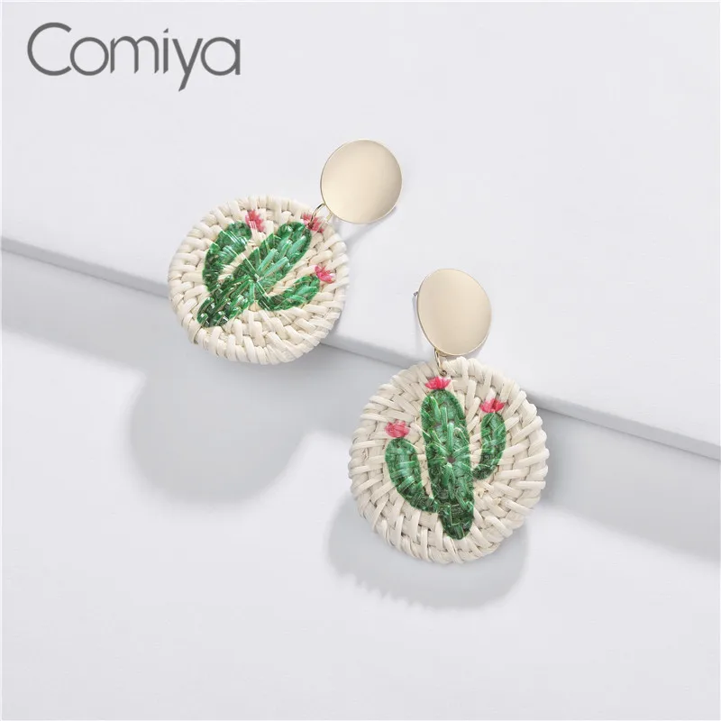 

Comiya Fashion Dangle Earrings Big Round Pendientes Zinc Alloy Plant Cactus Charms Brincos Femme Gold Color Femme Drop Earring