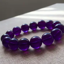 14 мм Природный аметист Глубокий фиолетовый Кристалл бусины прозрачный браслет стрейч мода AAAAA