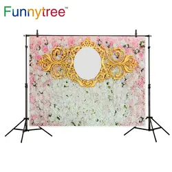 Funnytree фотографии фонов Золотой Раме Зеркало Красочные цветы роскошные розовые белые цветы photocall ребенок Фото фон