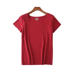 Популярное летнее Новое поступление, хлопковая футболка с короткими рукавами, женская тонкая Бесшовная майка с v-образным вырезом для