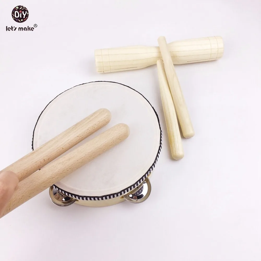 ⛅ Tips Let's make Montessori Baby Toys Natural Wooden Drum Sound Rattle