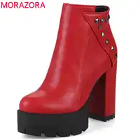 MORAZORA 2020 ใหม่แฟชั่นรองเท้าผู้หญิงรอบ toe ฤดูใบไม้ร่วงฤดูใบไม้ร่วงฤดูหนาวรองเท้าผู้หญิงเซ็กซี่แพลตฟอร์มรองเท้ารองเท้าส้นสูงรองเท้า