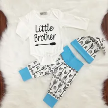Комплект одежды из 3 предметов для маленьких мальчиков, комбинезон с длинными рукавами с надписью «little Brothers»+ штаны со стрелками+ шапка, комплект одежды для новорожденных