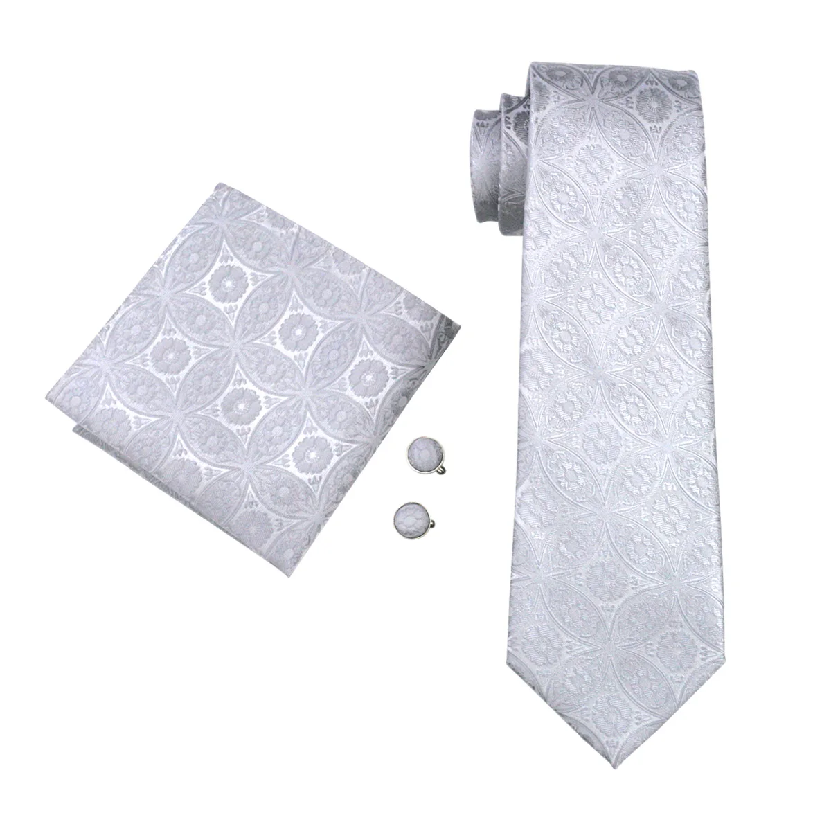 FA-628 Мужские Галстук серый цветочный 100% шелк жаккард галстук Ханки Запонки Комплект Бизнес Свадебная вечеринка галстуки для Для мужчин;