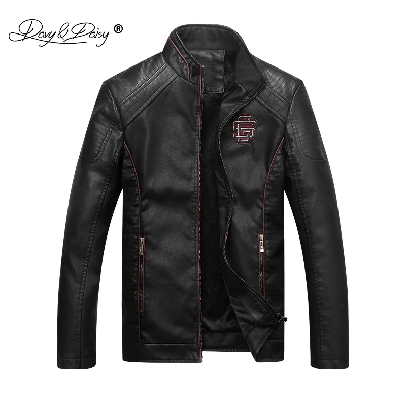 

DAVYDAISY Autumn Winter Motorcycle PU Leather Men Jacket Stand Collar Thick Male Jackets Outwear Coat Faux Leather Coats JK035