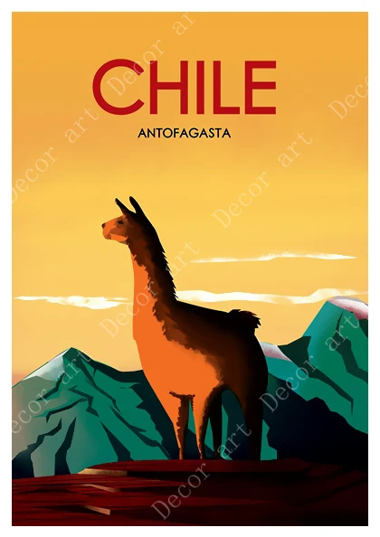 Путешествие в Чили Сан-Диго Альпака Поп-Арт холст картины старинные настенные крафт-плакаты с покрытием наклейки на стену подарок для украшения дома
