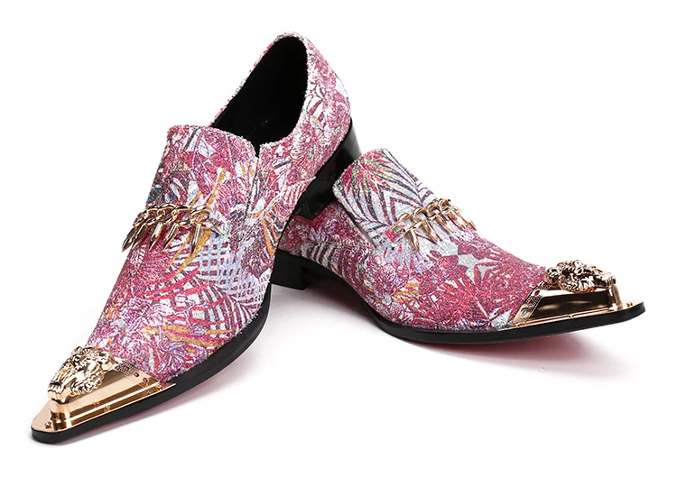 leather men's shoes with gold metal toe luxurious glitter wedding dress