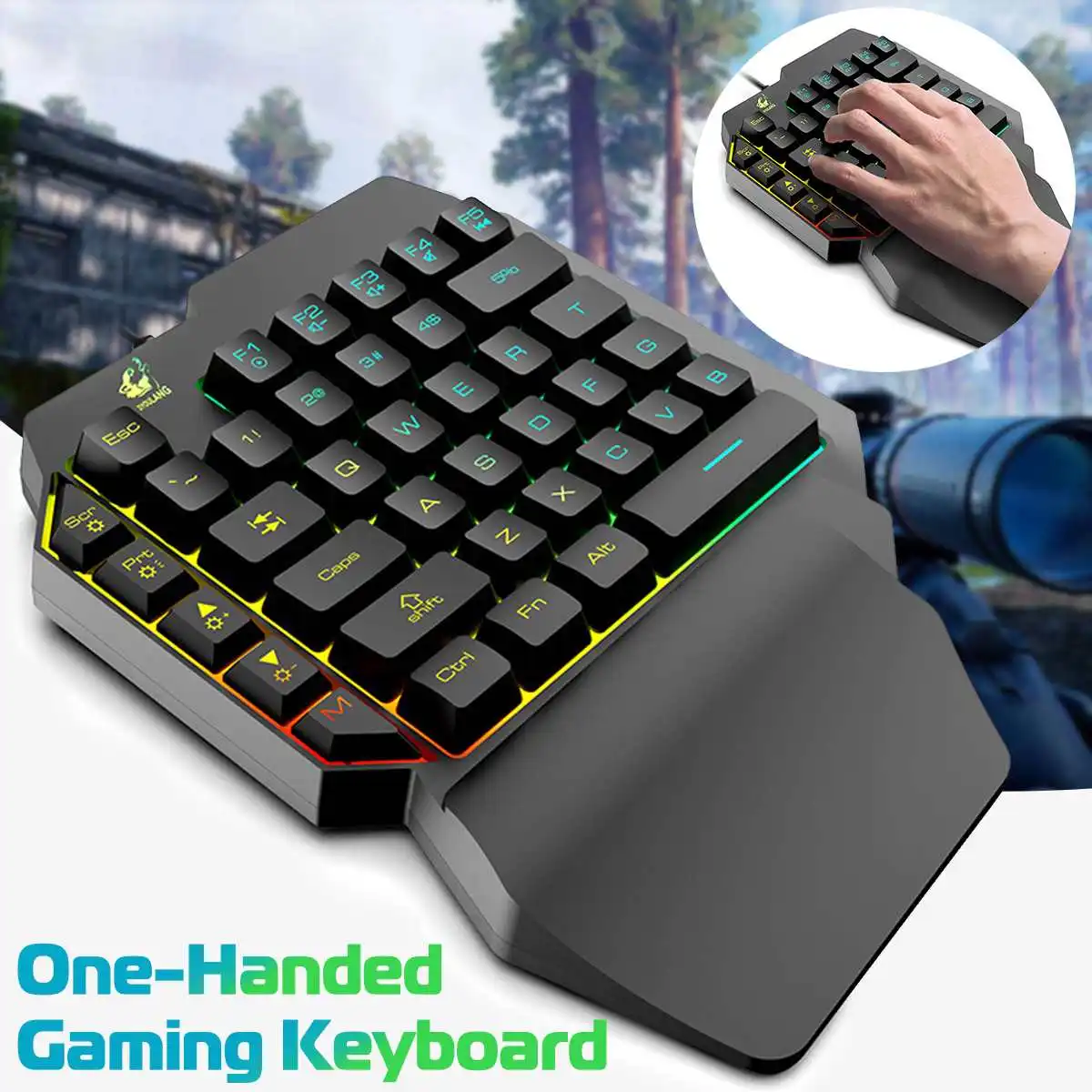 

One-Handed Gaming Keyboard LED Backlight 39 Keys USB Wired Ergonomic Mechanical Feel Gamer Keyboard Mini Keypad