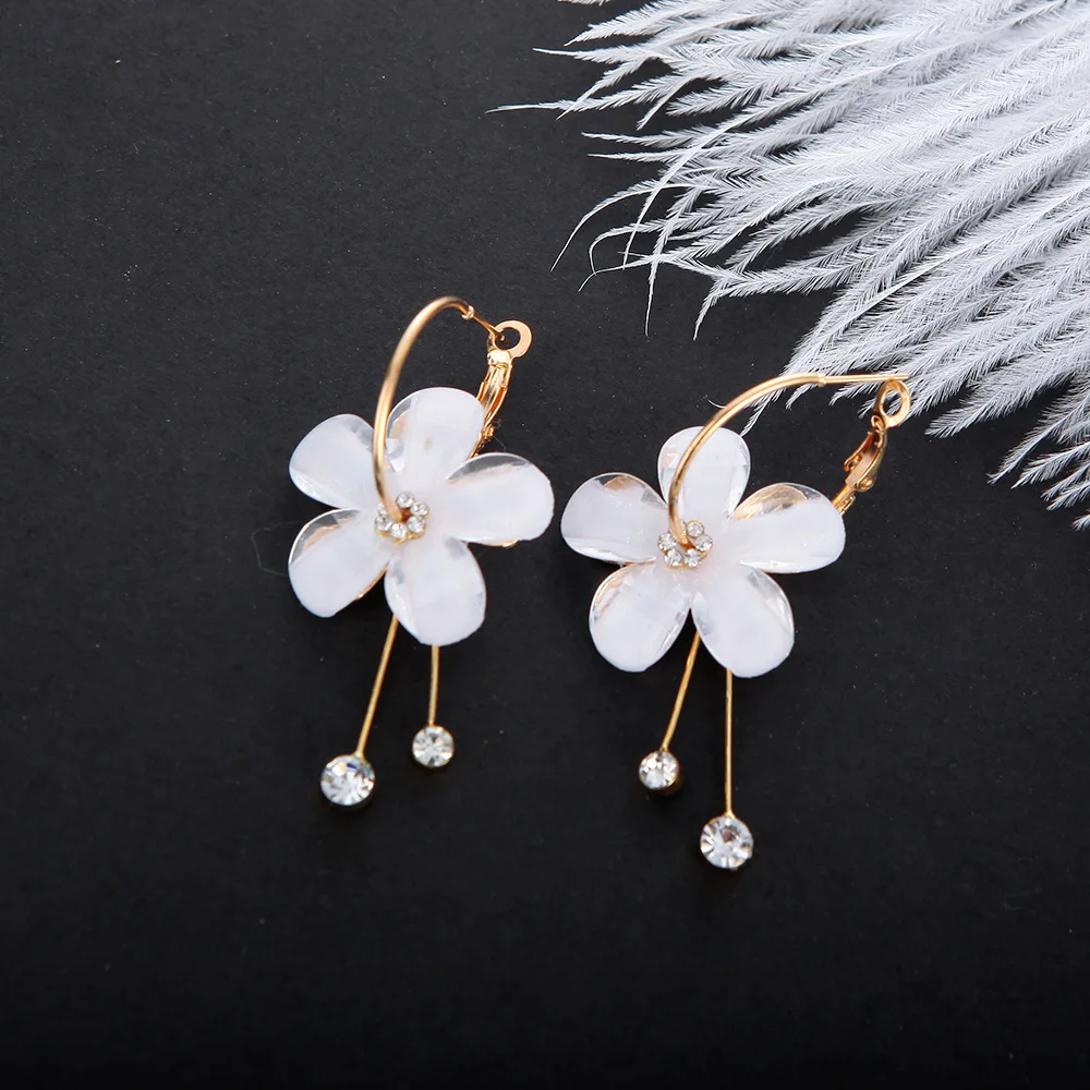 

Shiny Side New Fashion Brand Jewelry Acrylic Flower Dangle Earrings for Women Gift Simple Style Elegant Long Earrings