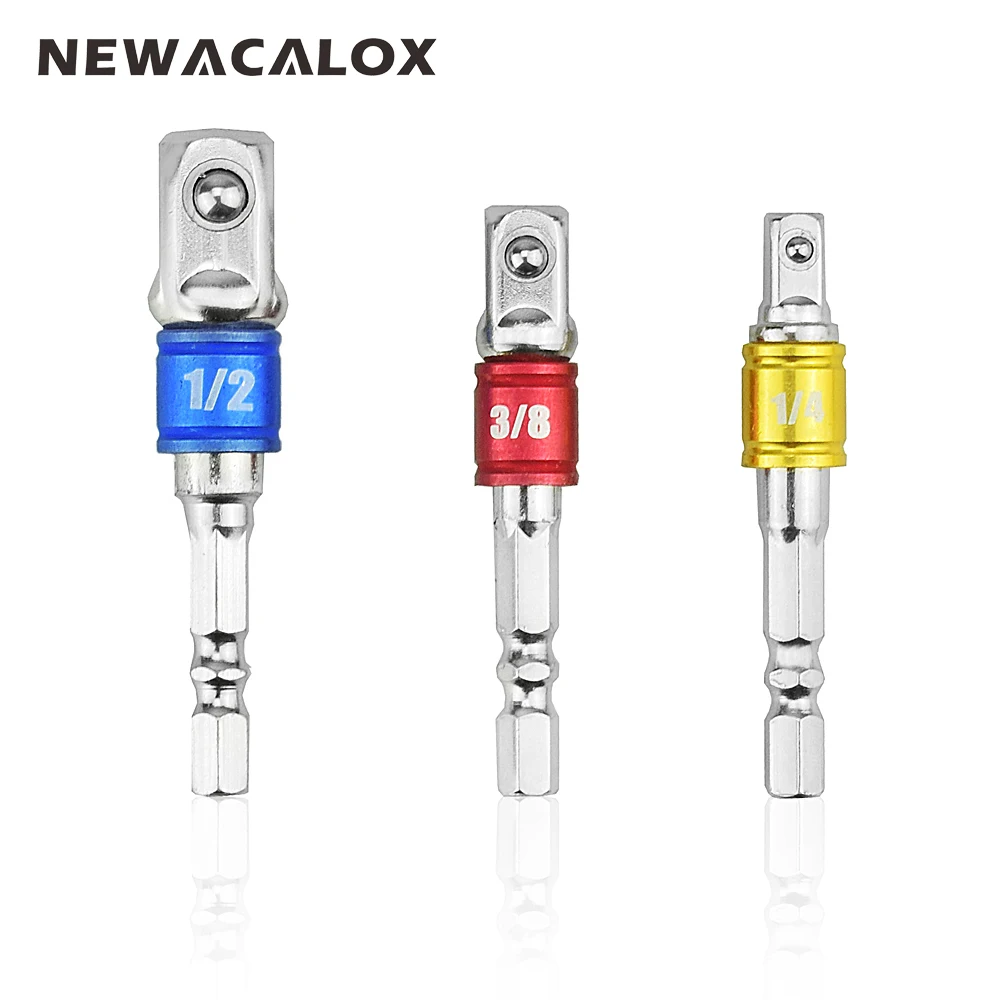 

NEWACALOX 3pcs/set Colorful Impact Drill Bits Socket Adapter Set 1/4" Hex Shank to 1/4" 3/8" 1/2" Adapter Power Extension Bar