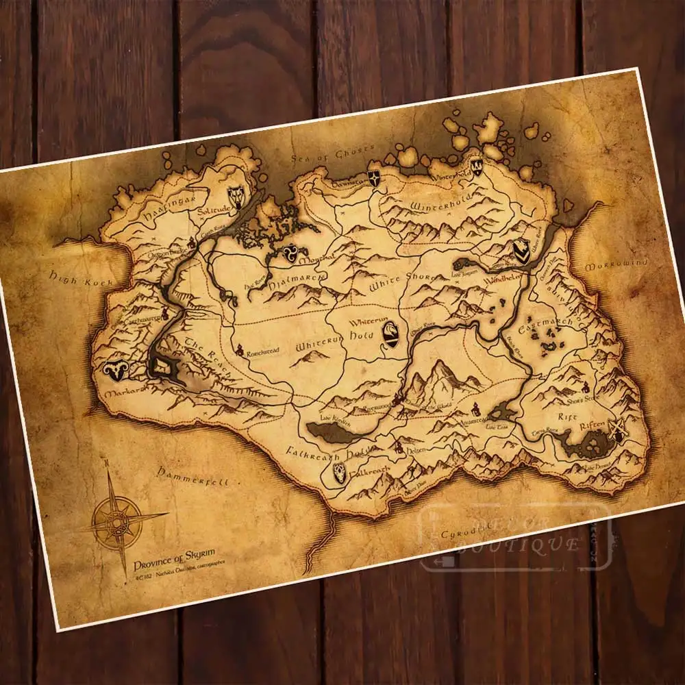 Skyrim карта The Elder Scrolls V Game Классический ретро винтажный холст постер для живописи DIY