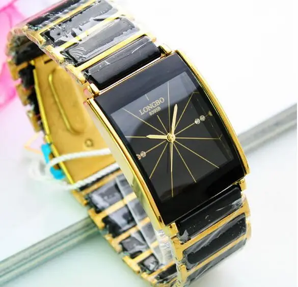 

Quality Fashion Man Business Longbo Brand Gold Between Black Ceramic Casual watch quartz clock Luxury Between Men Wristwatches