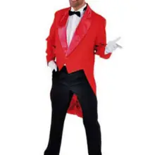 Индивидуальный заказ Красный Мужской фрак атласный нагрудный Длинный блейзер Жених смокинги мужские свадебные костюмы для сцены(куртка+ брюки
