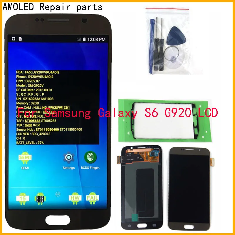 

Original AMOLED S6 G920 LCD for Samsung S6 G920 G920A G920F LCD Touch Screen Digitizer Assembly with shadow Repair Parts