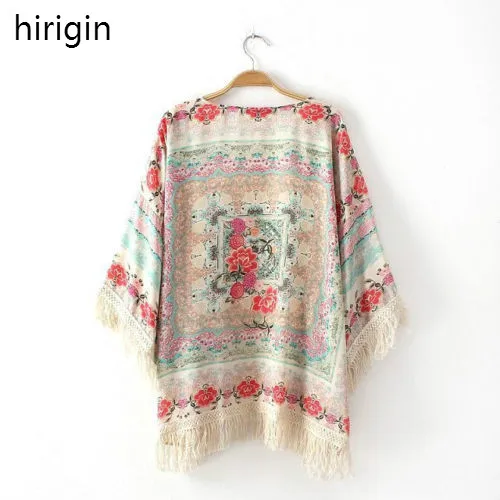 Женская накидка бикини с бахромой и цветочным принтом|summer summer|summer swimwearsummer kimono |